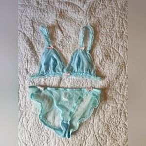 Tiffany blue Swiss dot bralette set